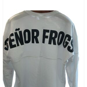 🤍 SEÑOR FROGS Logo White Long Sleeve Cotton Pullover T-Shirt Unisex Men’s Sz XL